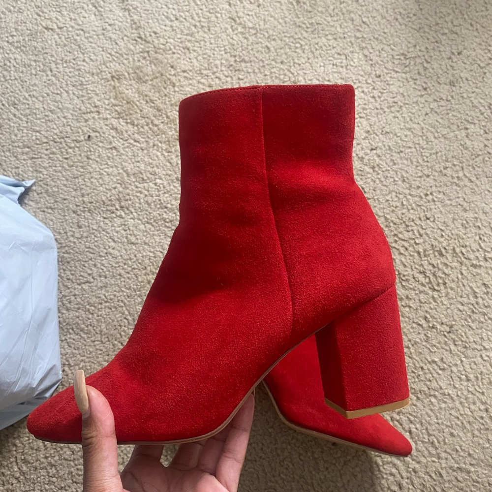 Red Suede Halogen Block Heel Bootie - image 1